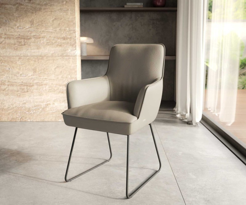 Jídelní židle Heira-Flex tenká podnož kovová černá pravá kůže taupe
