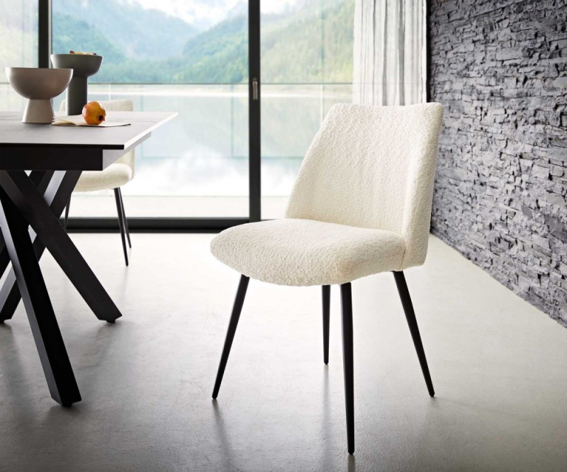 Jídelní židle Elso-Flex zúžená podnož kovová černá bouclé bílá