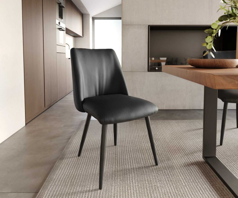 Jídelní židle Elso-Flex zúžená podnož kovová černá pravá kůže černá