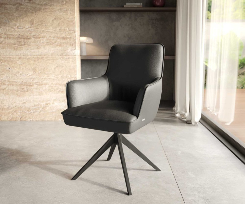 Otočná židle Heira-Flex s područkami křížová podnož široká kov černá