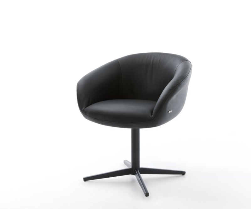 Jídelní židle Vinka-Flex s područkami pravá kůže černá podnož černá