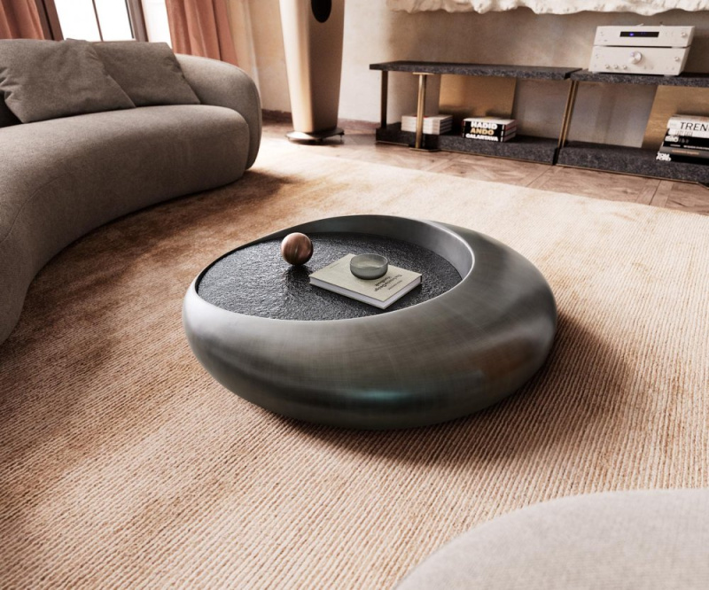 Konferenční stolek Blaise 100x100 cm metalická stříbrná reliéfní sklo