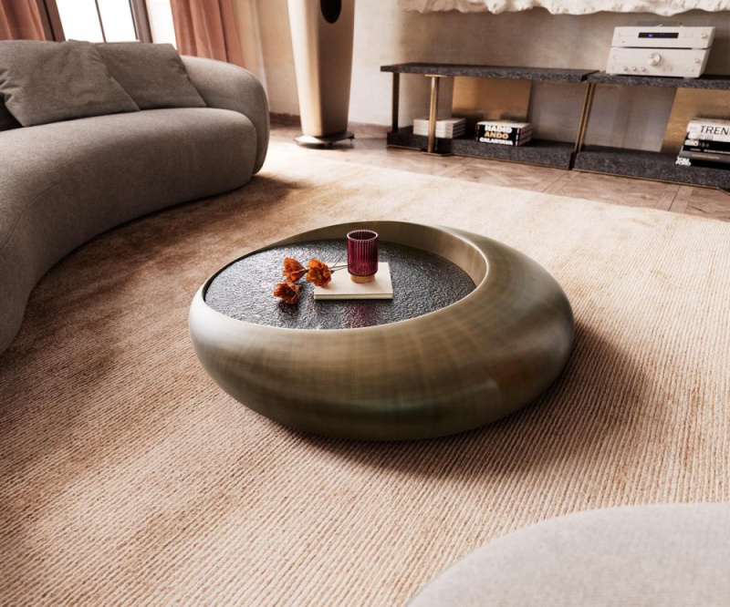 Konferenční stolek Blaise 100x100 cm metalická zlatá reliéfní sklo