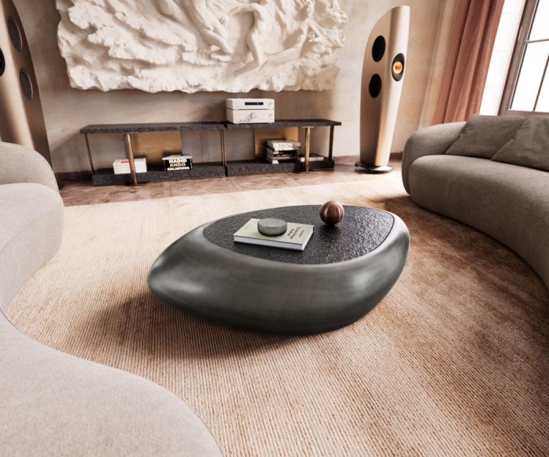 Konferenční stolek Sagana 120x80 cm metalická stříbrná reliéfní sklo