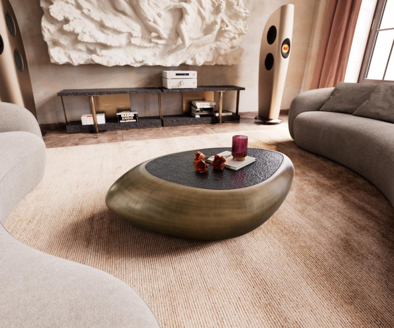 Konferenční stolek Sagana 120x80 cm metalická zlatá reliéfní sklo