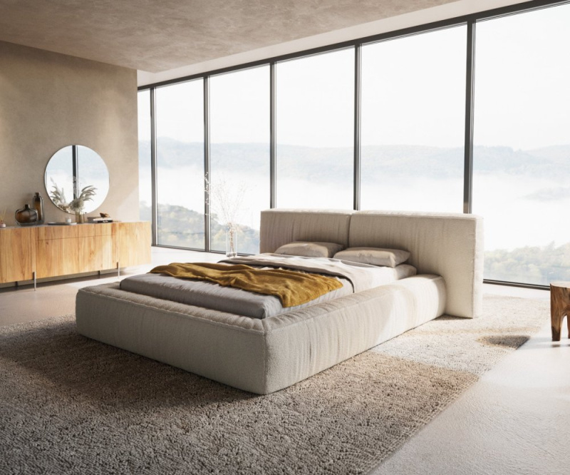 Čalouněná postel Coperti 140x200 cm bouclé krémovo-bílá