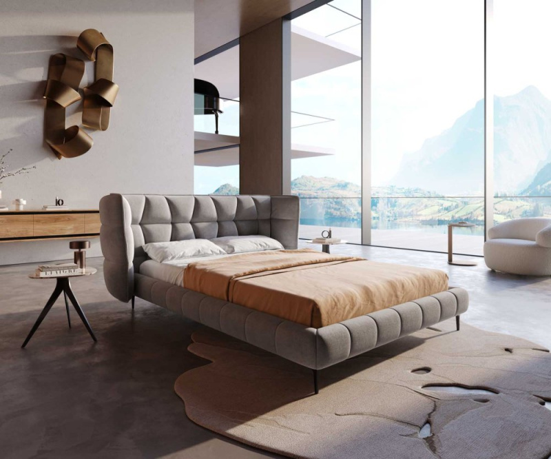 Čalouněná postel Capujo 140x200 cm mikrovlákno šedá