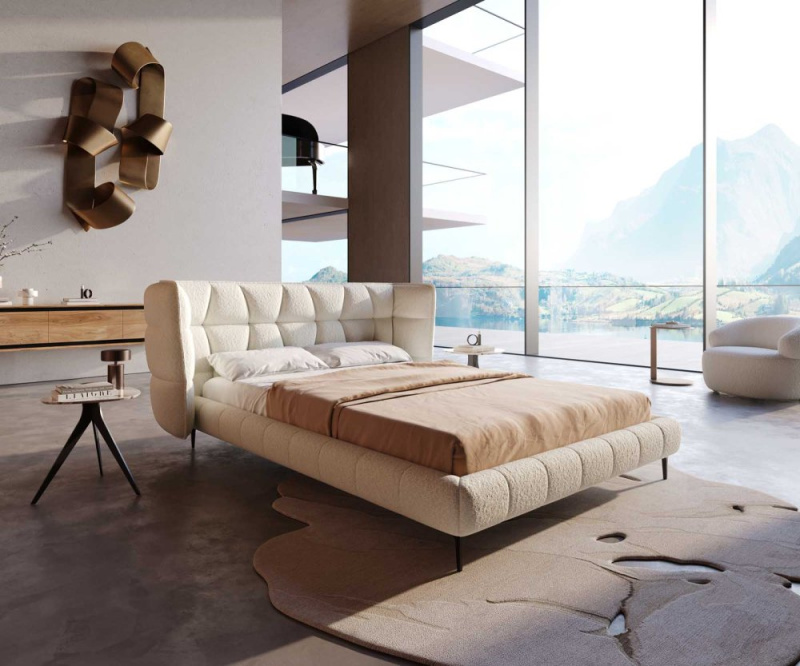 Čalouněná postel Capujo 140x200 cm bouclé krémovo-bílá