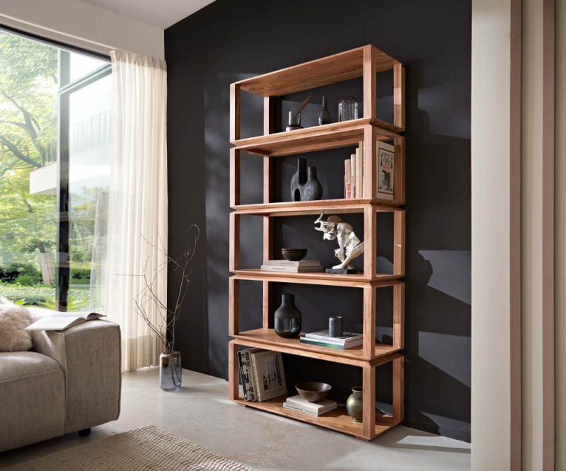 Police Sakura 100x200 cm přírodní akácie 5 přihrádek