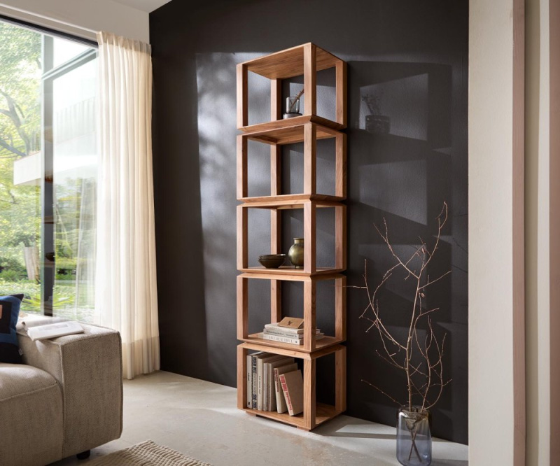 Regál Sakura 50x200 cm přírodní akácie 5 přihrádek