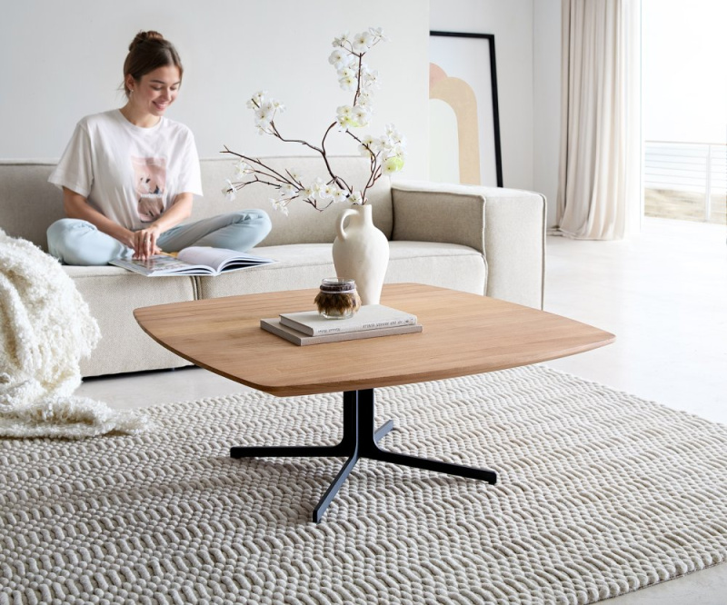 Konferenční stolek Talita 90x90 cm olše přírodní kov titanový efektový