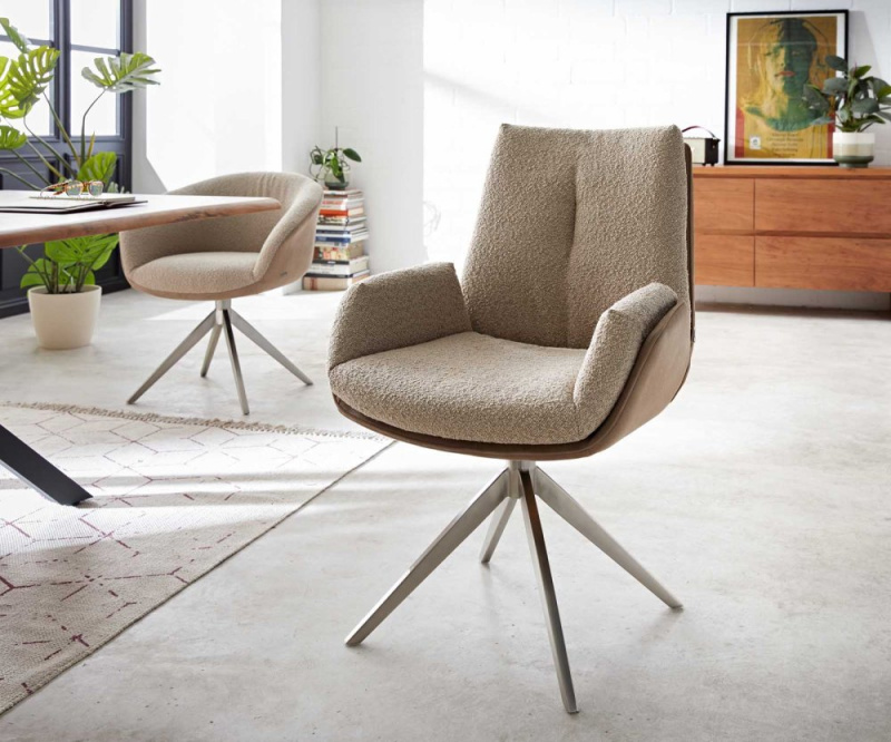 Jídelní židle Clea-Flex béžová křížová podnož široká nerezová ocel