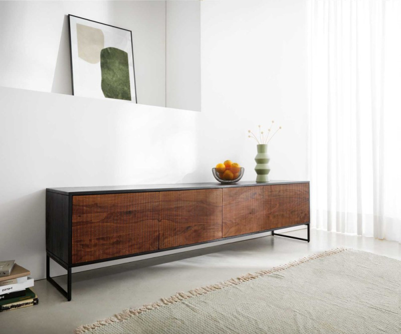 TV stolek Vaag 200 cm sheesham přírodní mango černá 4 dvířka