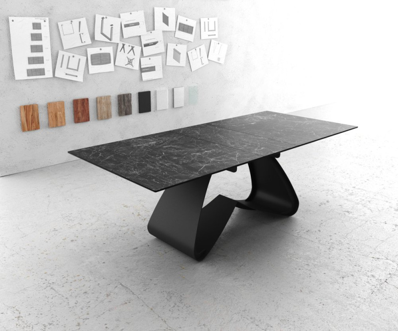 Jídelní stůl Edge 180-220x100 keramika Laminam®Nero Greco antracitová