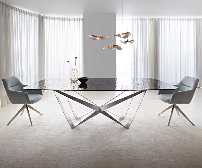 Jídelní stůl Edge oválný 240x120 reliéfní sklo kouřově černá 3D design