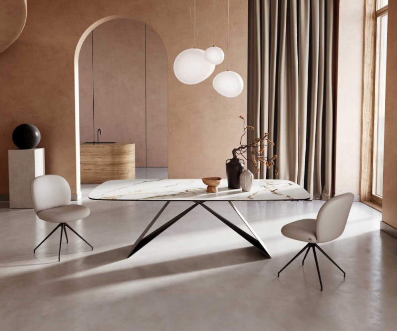 Jídelní stůl Edge oválný 240x120 keramika Calacatta Luxe bílo