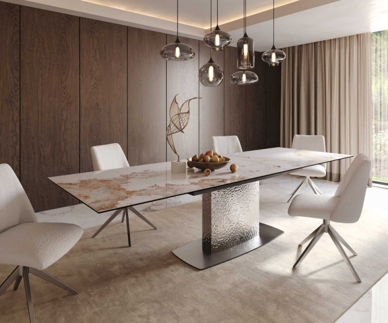 Jídelní stůl Edge 200-300x100 keramika minas melange bílo-béžová