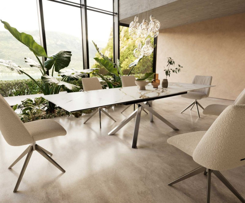 Jídelní stůl Edge 200-300x100 keramika Calacatta Luxe bílo-zlato-šedá