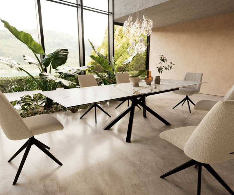 Jídelní stůl Edge 200-300x100 keramika Calacatta Luxe bílo-zlato-šedá