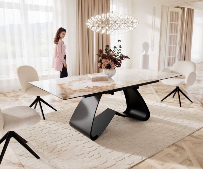 Jídelní stůl Edge 180-220x100 keramika Minas Melange bílo-béžová