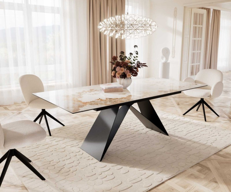 Jídelní stůl Edge 180-220x100 keramika Minas Melange bílo-béžová