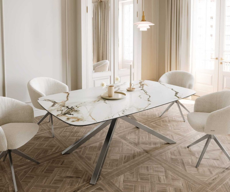 Jídelní stůl Edge oválný 200x100 keramika Calacatta Luxe bílo-zlato