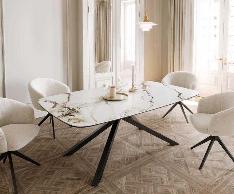 Jídelní stůl Edge oválný 200x100 keramika Calacatta Luxe bílo-zlato