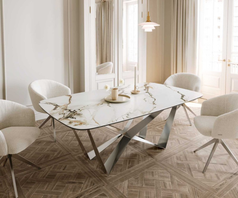 Jídelní stůl Edge oválný 200x100 keramika Calacatta Luxe bílo-zlato
