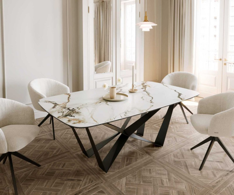 Jídelní stůl Edge oválný 200x100 keramika Calacatta Luxe bílo-zlato