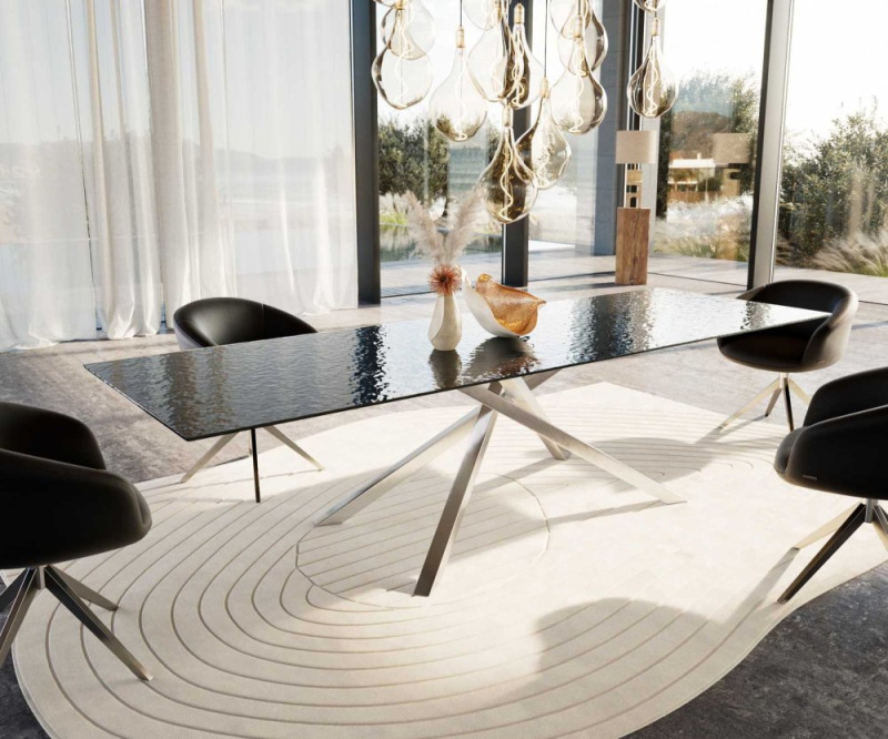 Jídelní stůl Edge 300x100 reliéfní sklo kouřové černá 3D design