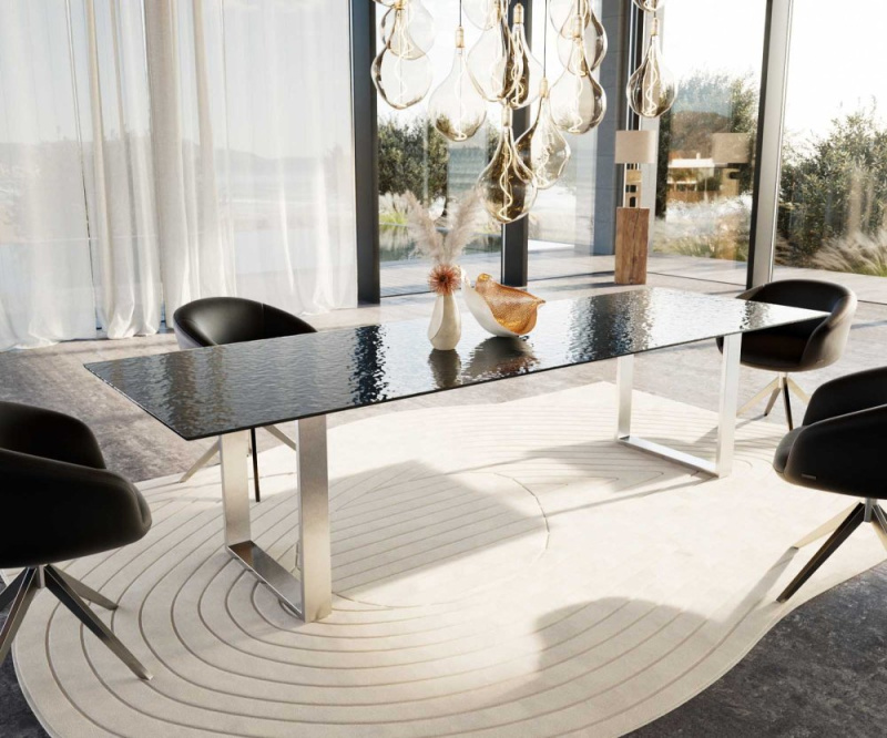 Jídelní stůl Edge 300x100 Reliéfní sklo kouřové černá 3D design
