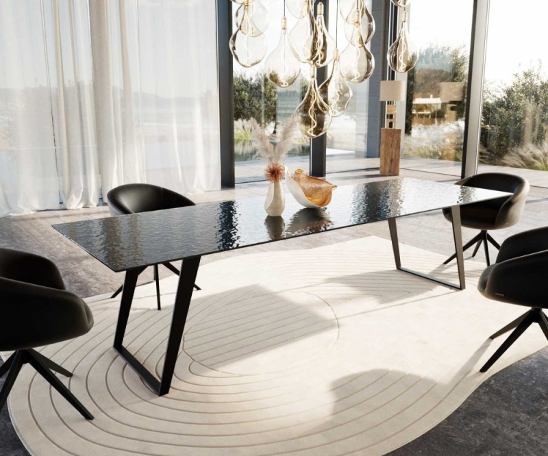 Jídelní stůl Edge 300x100 Reliéfní sklo kouřově černá 3D design kov