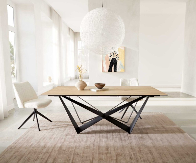 Jídelní stůl Edge 200x100 keramika Laminam® Sabbia křížová plochá ocel