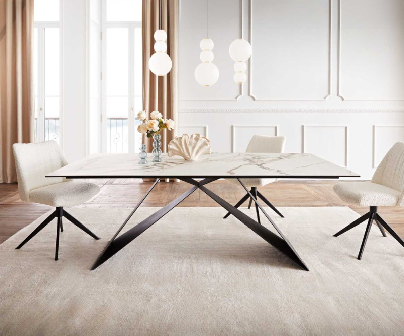 Jídelní stůl Edge 200x100 keramika Calacatta Luxe bílo-zlatošedá