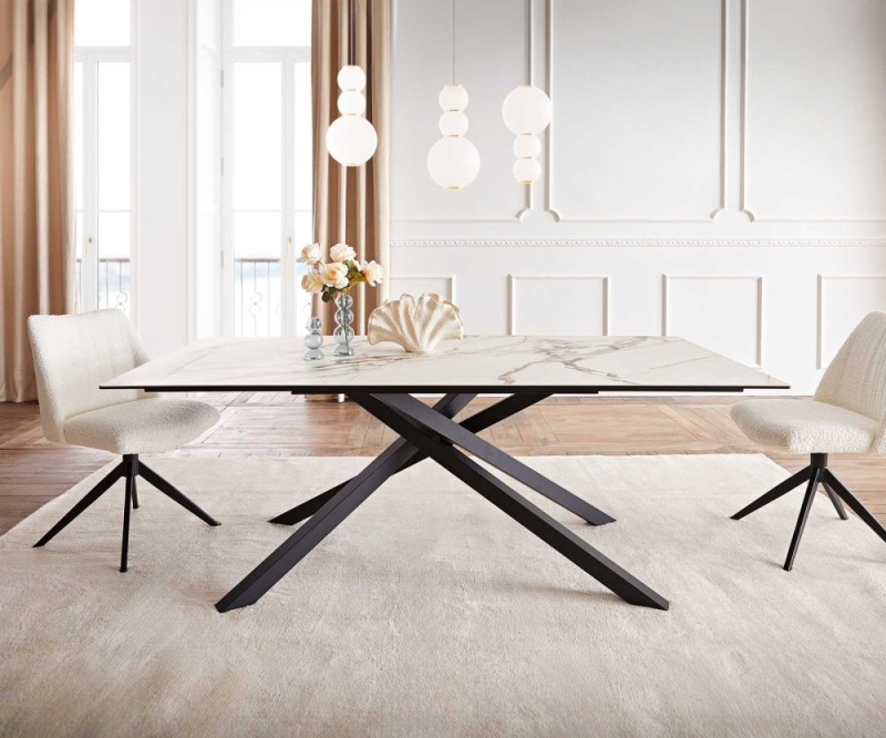 Jídelní stůl Edge 200x100 keramika Calacatta Luxe bílo-zlato-šedá