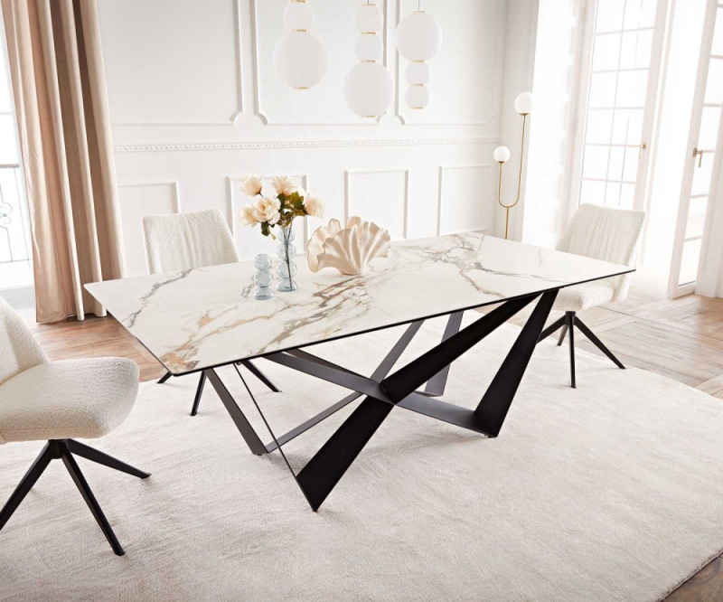 Jídelní stůl Edge 200x100 keramika Calacatta Luxe bílo-zlato-šedá