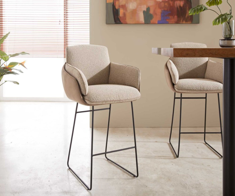 Barová židle Luan-Flex tenká podnož kovová černá mix materiálů taupe