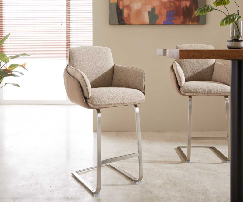 Barová židle Luan-Flex plochá podnož nerezová ocel mix materiálů taupe