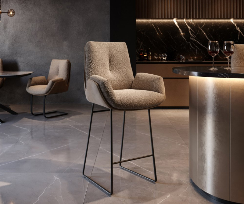 Jídelní židle Clea-Flex tenká podnož kovová černá mix materiálů taupe