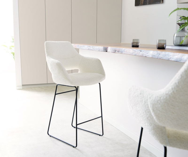 Barová židle Yago-Flex tenká podnož kovová černá bouclé bílá