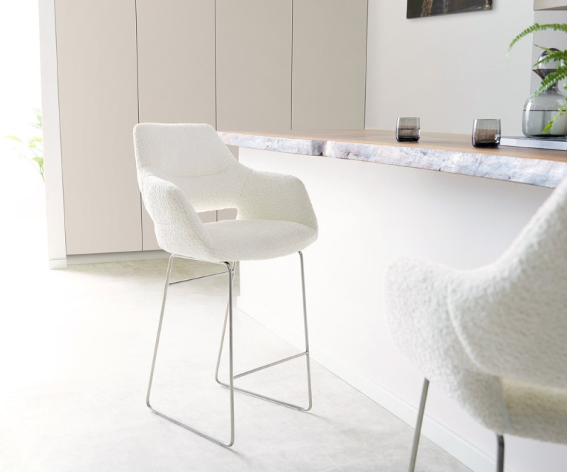 Barová židle Yago-Flex podnož nerezová ocel bouclé taštičkové pružiny