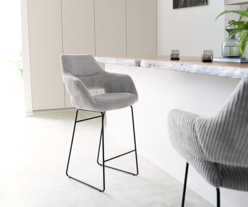 Barová židle Yago-Flex tenká podnož kovová černá manšestr stříbrnášedá