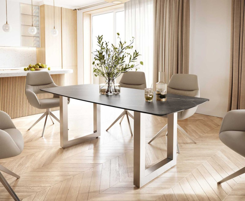 Jídelní stůl Edge 200x100 cm keramika zaoblená Laminam® Noir Desir