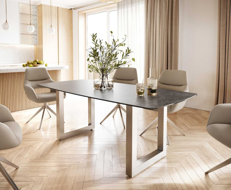 Jídelní stůl Edge 200x100 cm keramika zaoblená Laminam® Nero Greco