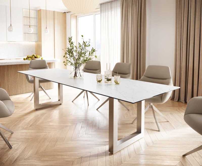 Jídelní stůl Edge 300x100 cm keramika Laminam® Statuarettio bílá