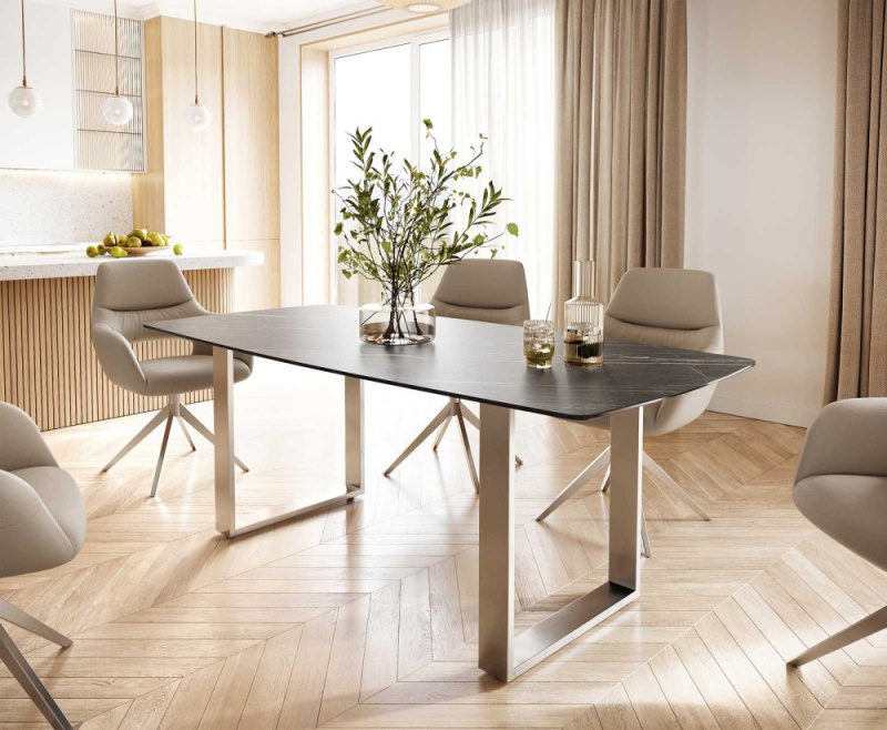 Jídelní stůl Edge 200x100 cm keramika zaoblená Laminam® Noir Desir