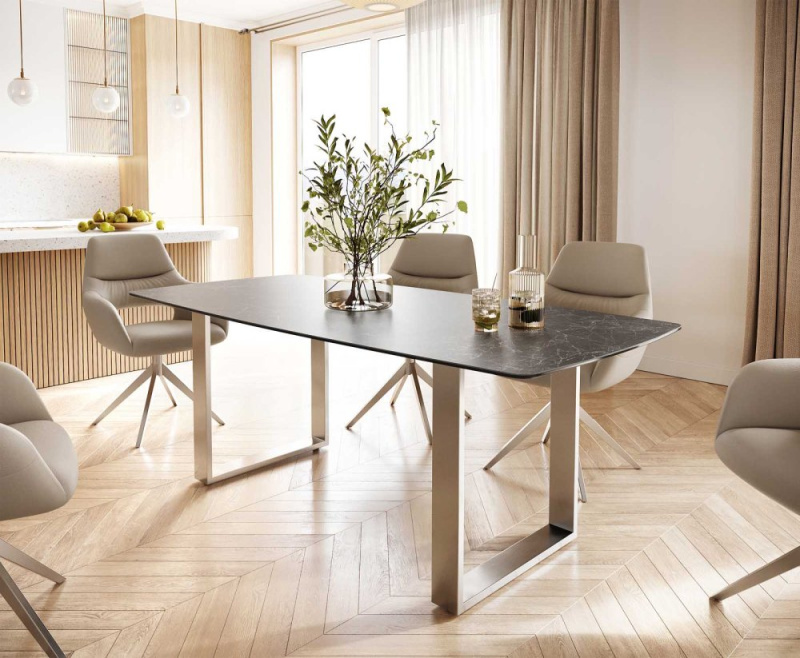 Jídelní stůl Edge 200x100 cm keramika zaoblená Laminam® Nero Greco