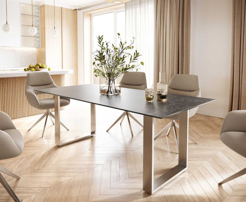 Jídelní stůl Edge 200x100 cm keramika Laminam® Nero Greco šedá úzká