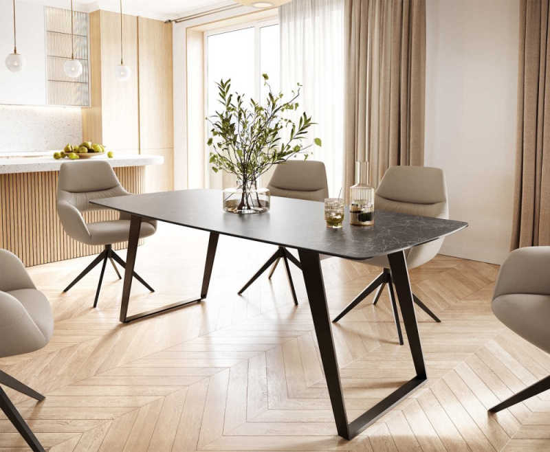 Jídelní stůl Edge 200x100 cm keramika zaoblená Laminam® Nero Greco