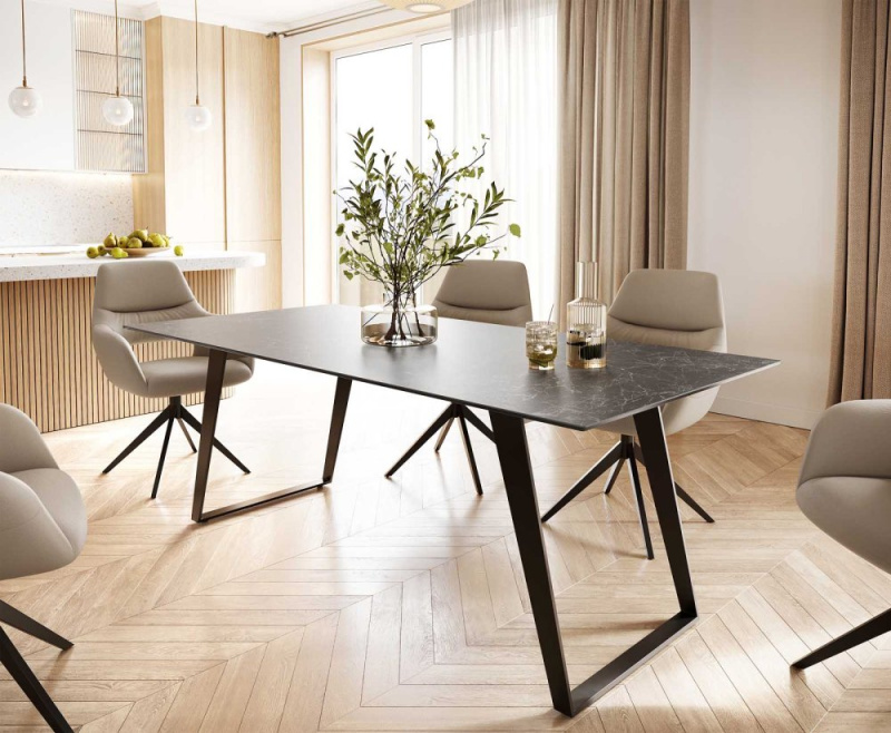 Jídelní stůl Edge 200x100 cm keramika Laminam® Nero Greco šedá šikmá